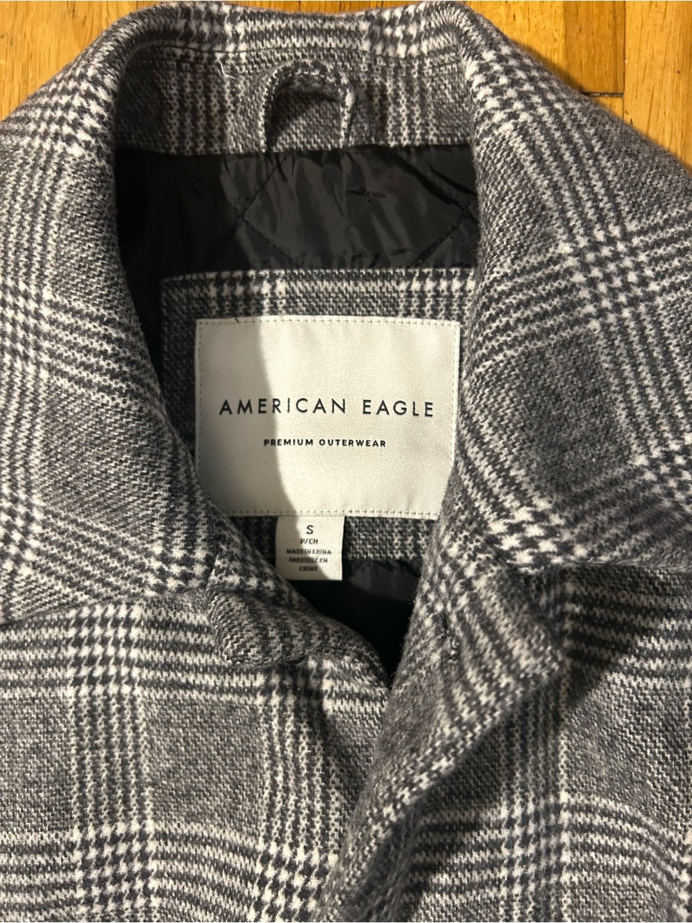 Americans Eagle Men's Gray Plaid Wool-Blend Top Coat